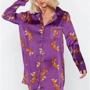Tiger Oversized Satin Pajama Night Shirt